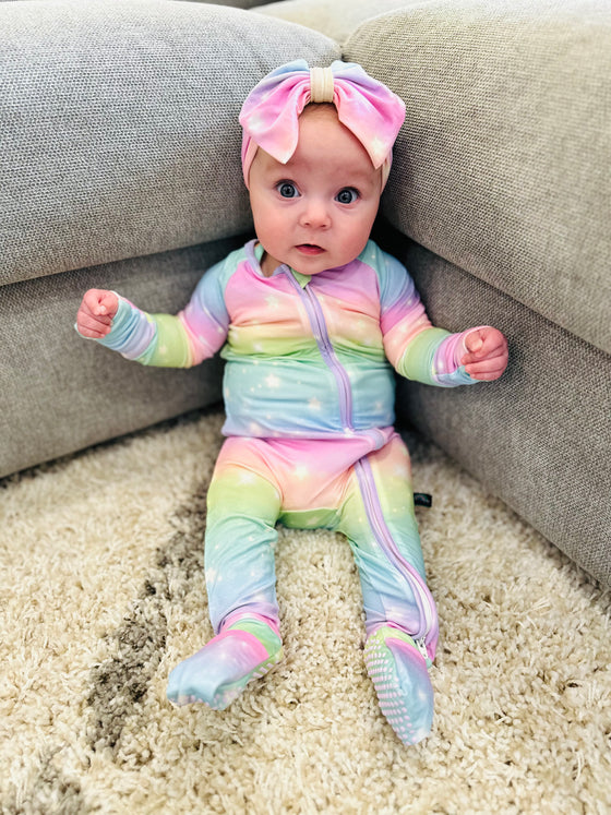 Rainbow Ombre with Stars - 2 Way Zip Long Sleeve Romper/Onesie