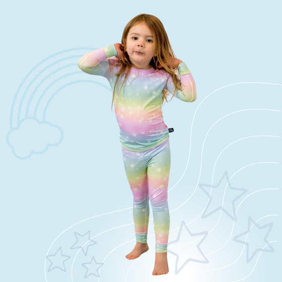 Two-Piece Long Sleeve Set - Rainbow Ombre with Stars