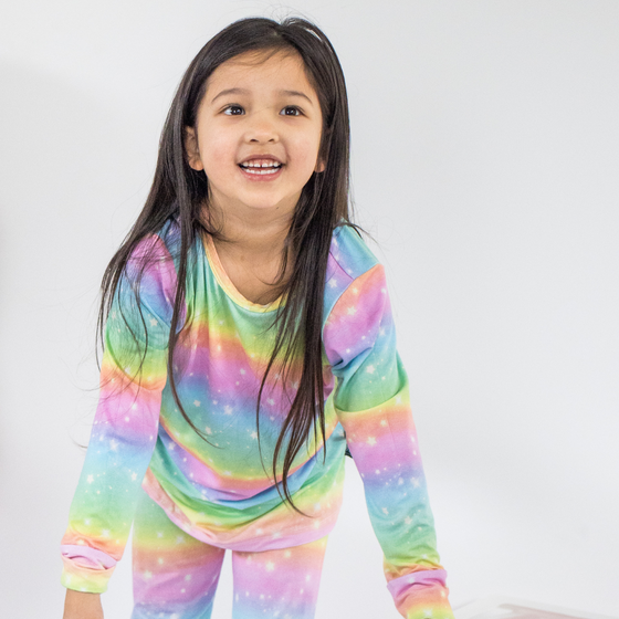 Two-Piece Long Sleeve Set - Rainbow Ombre with Stars