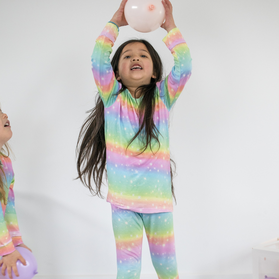 Two-Piece Long Sleeve Set - Rainbow Ombre with Stars