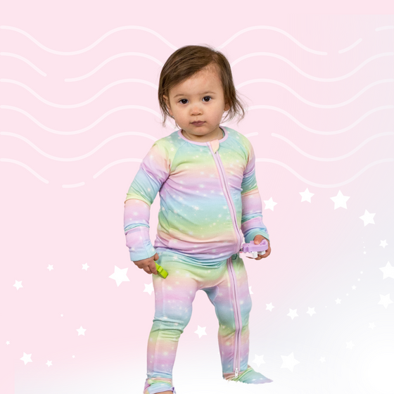 Rainbow Ombre with Stars - 2 Way Zip Long Sleeve Romper/Onesie