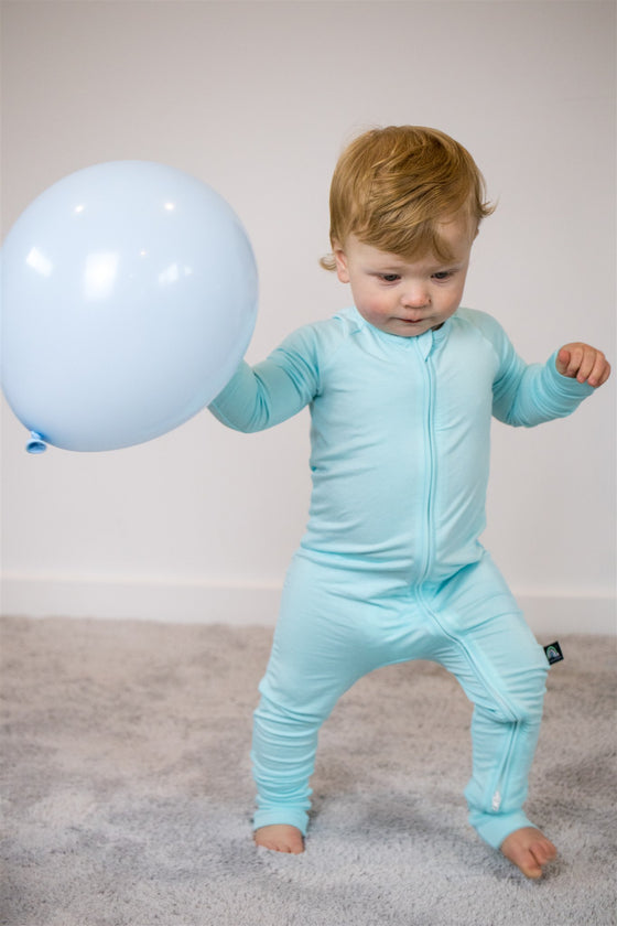 Baby Blue Block - 2 Way Zip Long Sleeve Romper/Onesie